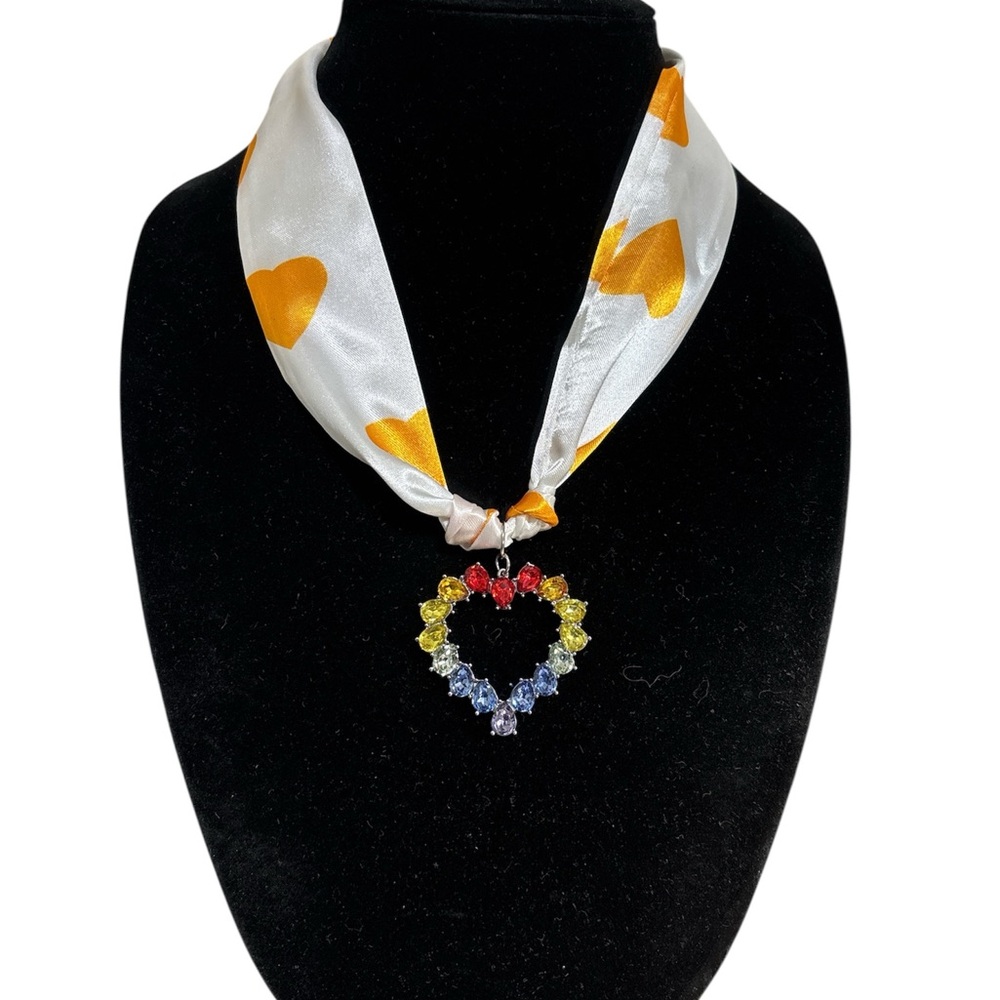 (#28) Heart Pendant Necklace with Silk Scarf